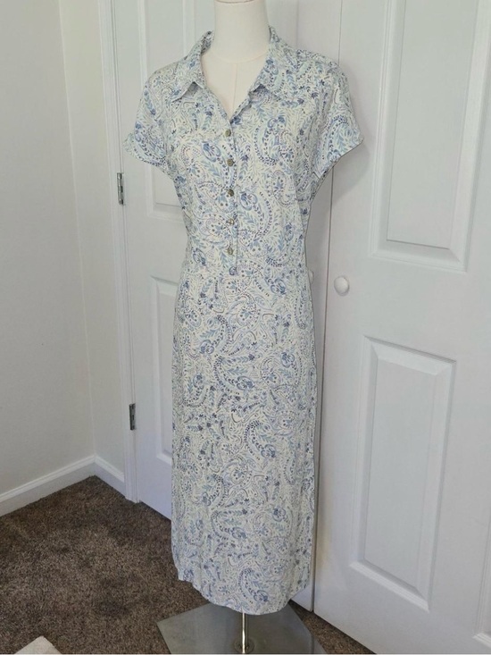 Lucky Brand Dresses & Skirts - Lucky Brand White Paisley Button-Front Midi Dress with Light Blue Accents